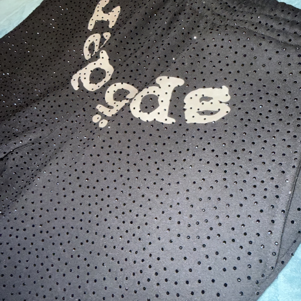 Perforated Black Men's Joggers with White Script Logo